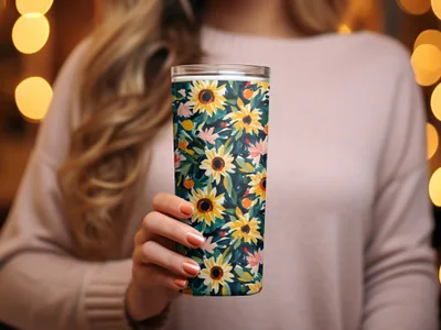 Floral Sunflower Design Insulated Travel Tumbler Cup