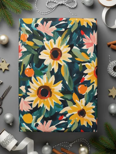 Vibrant Sunflower Floral Wrapping Paper for Festive Gifts