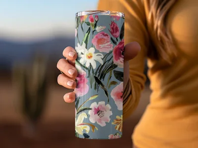 Painted Watercolor Roses Against a Gray Blue Background Digital Seamless Pattern Download - Moore and Mountain