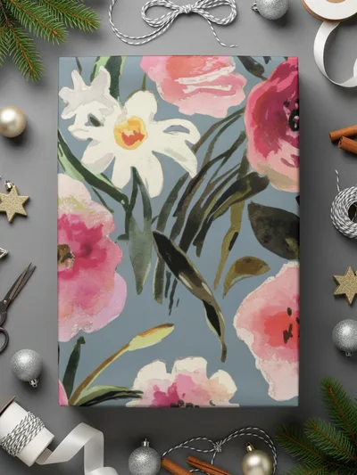 Painted Watercolor Roses Against a Gray Blue Background Digital Seamless Pattern Download - Moore and Mountain
