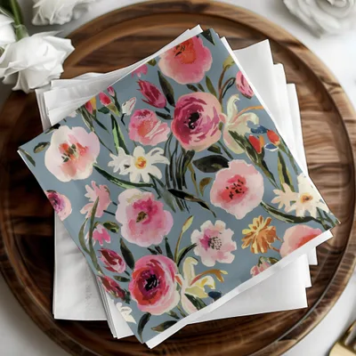 Painted Watercolor Roses Against a Gray Blue Background Digital Seamless Pattern Download - Moore and Mountain