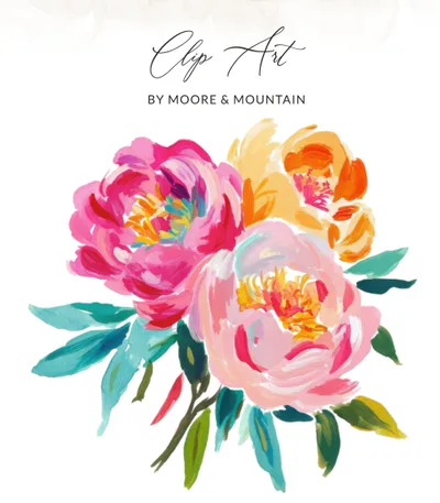 Painterly Peony SVG Preppy Peonies PNG Floral Clipart, Vibrant Watercolor Flower Art, Spring Summer Blooms, Craft Supply, Instant Download