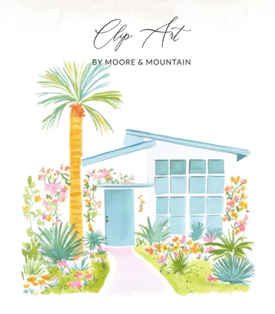 Palm Springs Digital Print Mid Century Modern House Art Desert Landscape Watercolor Illustration Home Decor Wall Art Printable Download