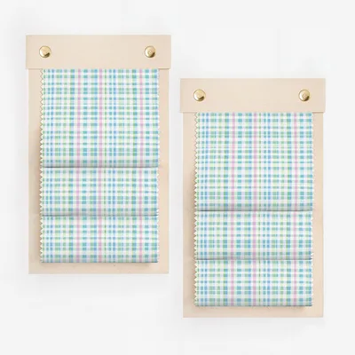Pastel Check Pattern Window Blinds with Gold Accents