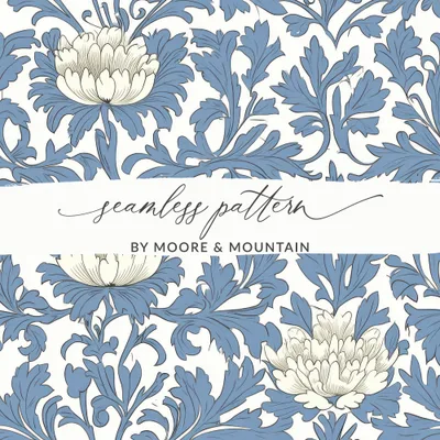 Pastel Blue William Morris Vines Background White Blue Digital