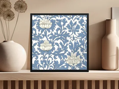 Pastel Blue William Morris Vines Background White Blue Digital - Moore and Mountain