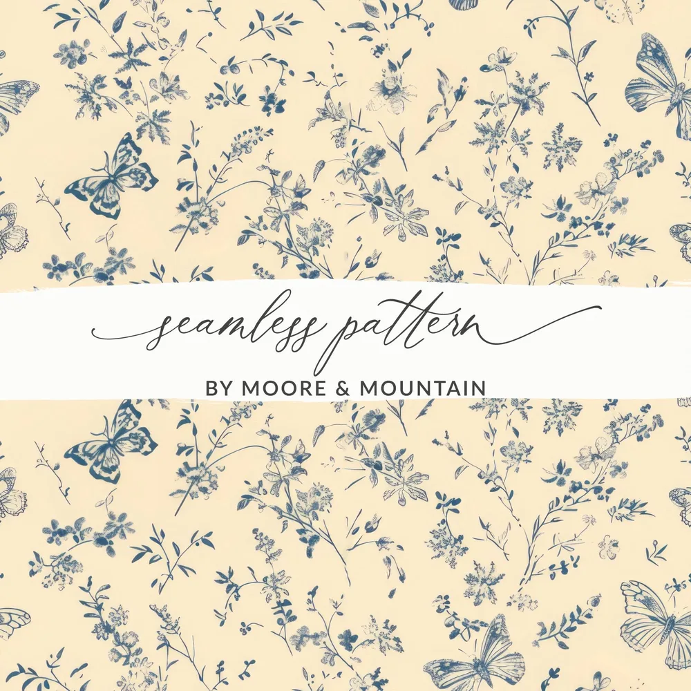 Pastel Butterfly Garden Beige Background Beautiful Flowers Digital - Moore and Mountain