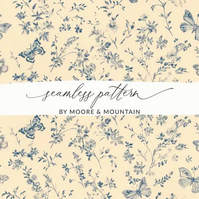Pastel Butterfly Garden Beige Background Beautiful Flowers Digital