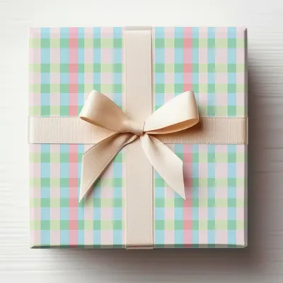 Pastel Checkered Gift Box with Cream Ribbon Design
