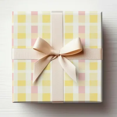 Yellow Pink Plaid and Ribbon Decorated Gift Box