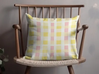 Yellow and Pink Checkered Pillow for Modern Home Decor