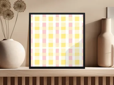 Yellow and Pink Plaid Pattern Wall Art Decor Product