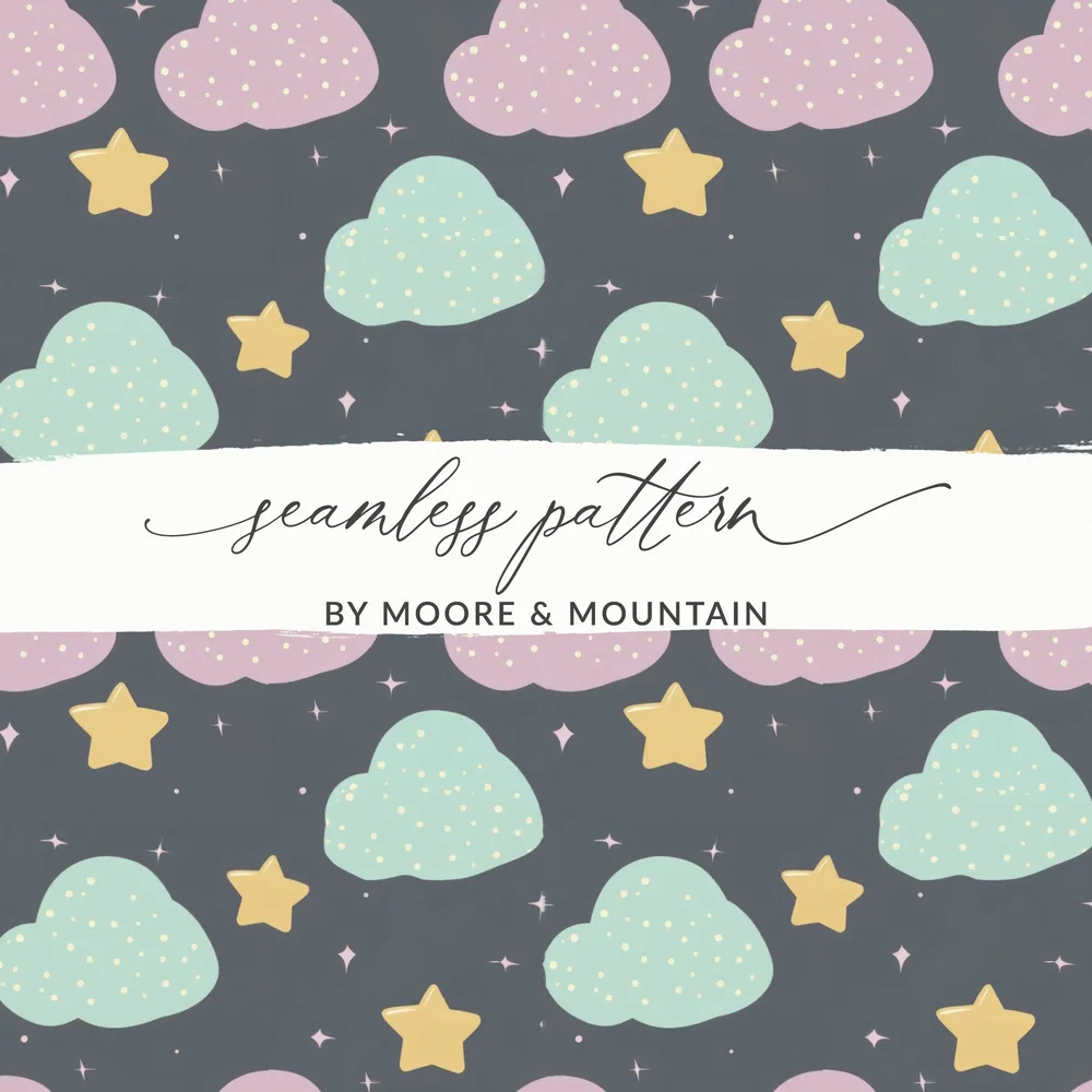 Pastel Clouds and Stars Digital Paper, Nursery Print, Baby Shower, Pattern for Boys and Girls, Cute Cloud Seamless Pattern, Dreamy Theme - Moore and Mountain