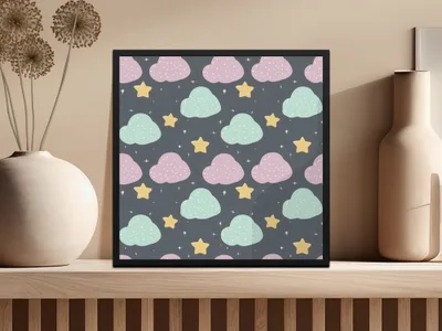 Pastel Clouds and Stars Digital Paper, Nursery Print, Baby Shower, Pattern for Boys and Girls, Cute Cloud Seamless Pattern, Dreamy Theme - Moore and Mountain