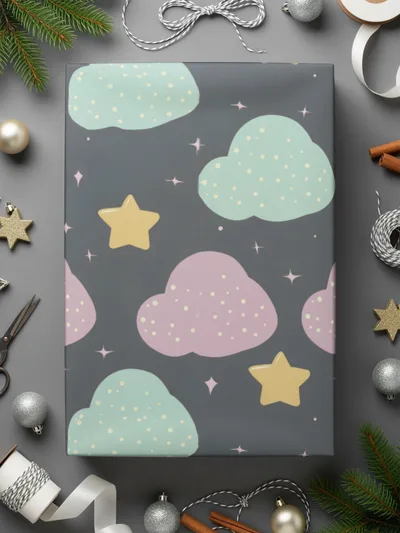 Pastel Clouds and Stars Digital Paper, Nursery Print, Baby Shower, Pattern for Boys and Girls, Cute Cloud Seamless Pattern, Dreamy Theme - Moore and Mountain