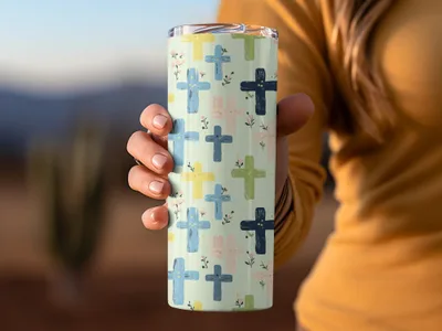 Vibrant Cross Patterned Insulated Travel Mug For Beverages