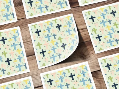Multicolor Cross and Floral Print on Green Paper