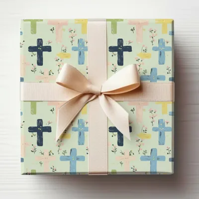 Pastel Cross Patterns on Gift Wrapped Box Decor