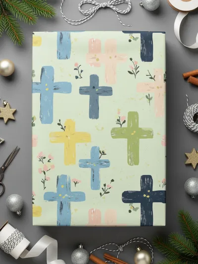 Pastel Cross Pattern Wrapping Paper for Festive Occasions