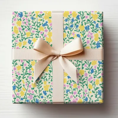 Floral Pattern Gift Wrap with Cream Ribbon Wrapping Paper