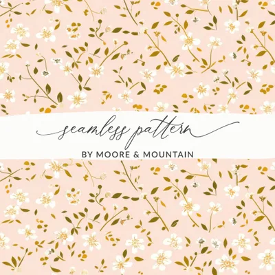 Pastel Dusty Pink Modern Wildflower Seamless Pattern Digital