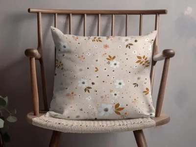 Floral Patterned Decorative Beige Cushion for Living Rooms