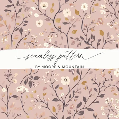 Pastel Dusty Pink Wildflower Seamless Pattern Digital