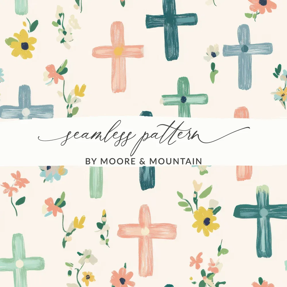 Floral Crosses and Flowers Seamless Pattern Design