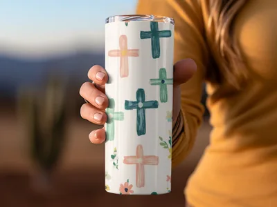 Artistic Crosses Floral Pattern Insulated Tumbler Product