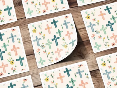 Pastel Crosses and Floral Pattern Sticker Sheet