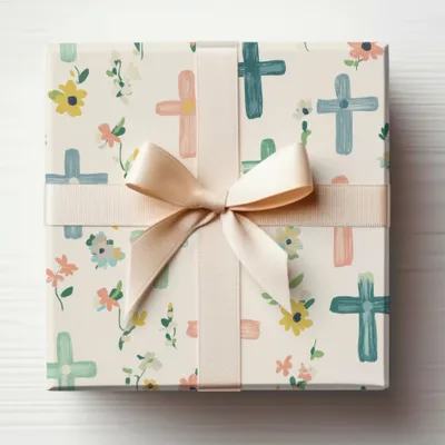 Floral and Cross Patterned Gift Box with Ribbon