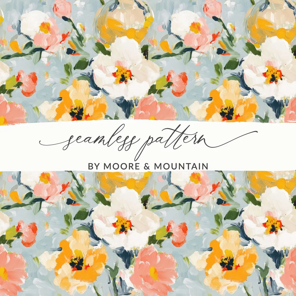 Pastel Floral Digital Paper, Abstract Flower Pattern, White Peach Yellow Flowers Background, Seamless Watercolor Texture, Spring Digital - Moore and Mountain