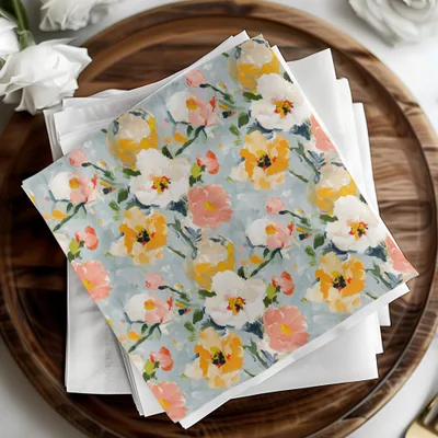 Pastel Floral Digital Paper, Abstract Flower Pattern, White Peach Yellow Flowers Background, Seamless Watercolor Texture, Spring Digital - Moore and Mountain