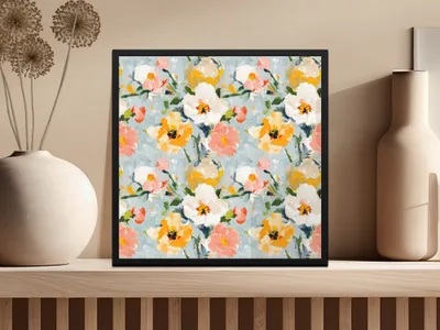 Pastel Floral Digital Paper, Abstract Flower Pattern, White Peach Yellow Flowers Background, Seamless Watercolor Texture, Spring Digital - Moore and Mountain