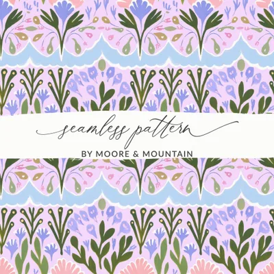 Pastel Folk Art Seamless Floral Pattern Digital, Whimsical Botanical Tile Repeat, Cottagecore Surface Design, Hand Painted Garden Wallpaper