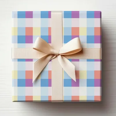 Colorful Checkered Gift Box with Ribbon Wrap