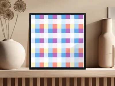 Colorful Geometric Checkered Pattern Framed Poster