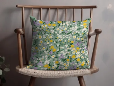 Floral Patterned Cushion with Yellow and White Flowers Pillow