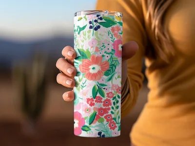 Vibrant Floral Pattern Insulated Tumbler with Lid