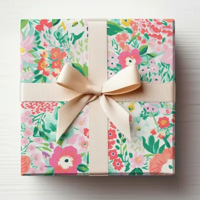 Floral Gift Wrap with Cream Bow Perfect for Any Occasion