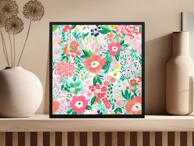 Colorful Hand Painted Floral Artwork Framed Wall Art