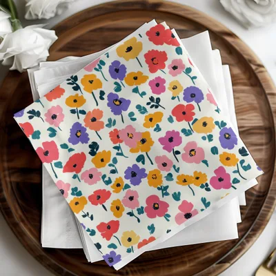 Colorful Floral Pattern on White Background Napkin