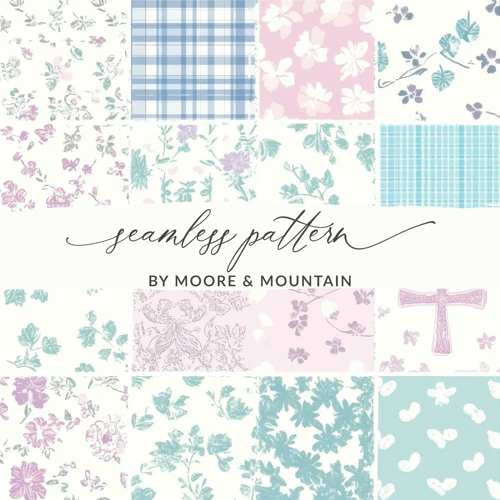Seamless Floral and Plaid Digital Download Patterns