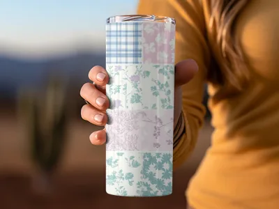 Patchwork Floral and Plaid Pattern Tumbler Cup