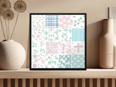 Pastel Floral and Plaid Pattern Wall Art Decor