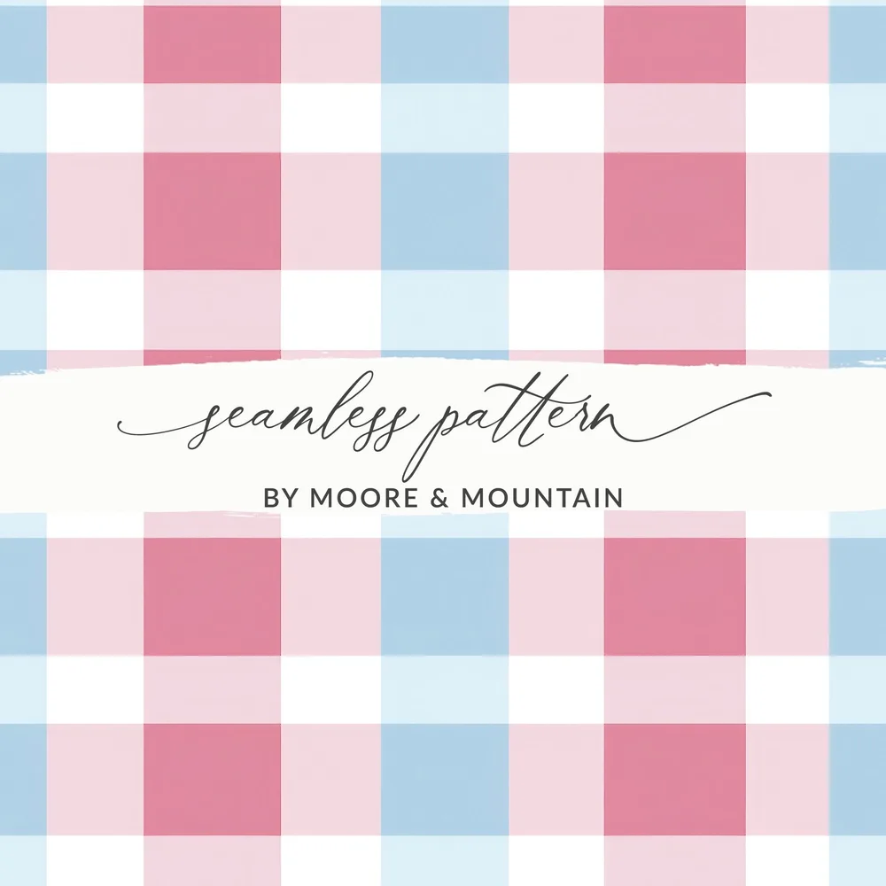Pink and Blue Gingham Seamless Pattern Digital Design