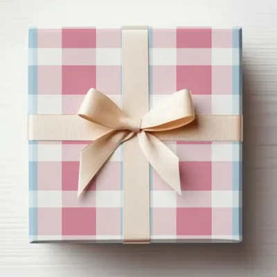 Elegant Pink Plaid Gift Box with Cream Bow Gift Wrap