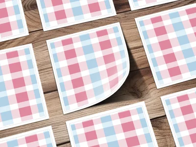 Pink and Blue Plaid Pattern Customizable Sticker Sheets