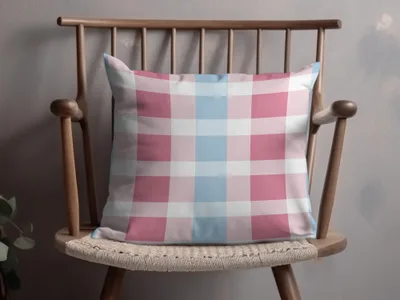 Pastel Blue and Pink Checkered Decorative Pillow