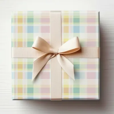 Elegant Plaid Design Gift Box with Cream Bow wrapping